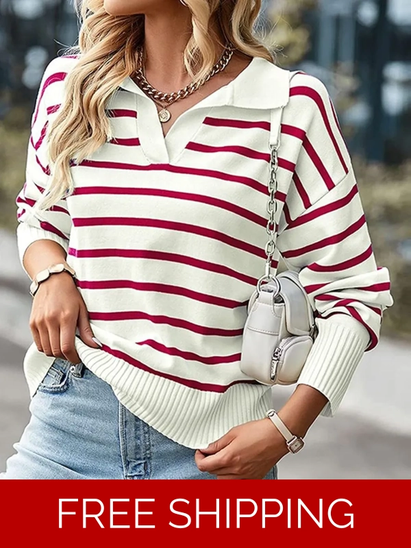Striped Collared Neck Knit Top